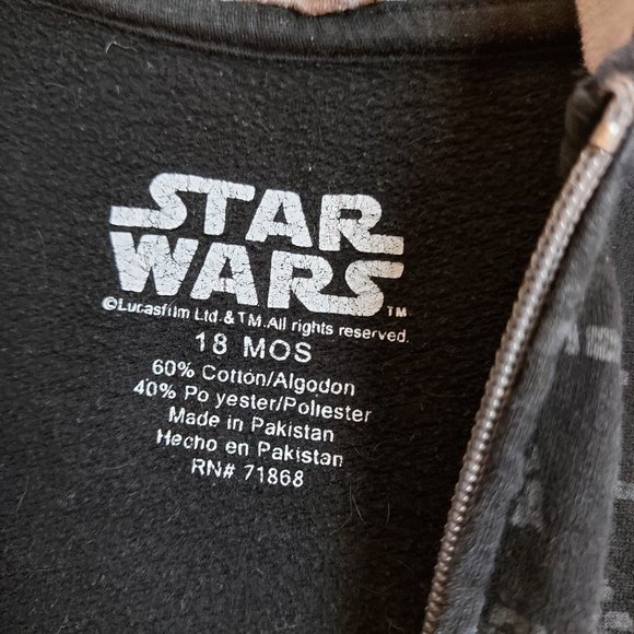 Star Wars Kids Black 18M Zip-Up Hoodie - Picture 7 of 8